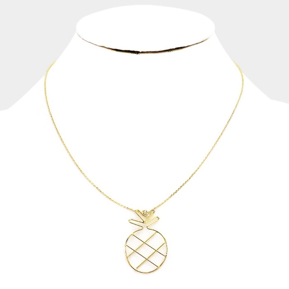 14K Gold Dipped cut out Pineapple Pendant Necklace - Picture 3 of 4